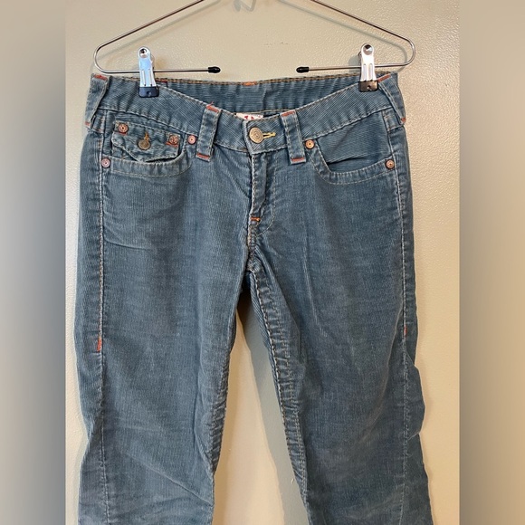 True Religion Womens Vintage Low Rise Flare Blue Corduroy Pants Y2K Joey Sz 28 - Picture 5 of 15